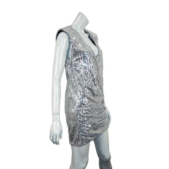 ZARA Women's Silver Sequin Draped Dress size Small NWOT - Picture 5 of 11